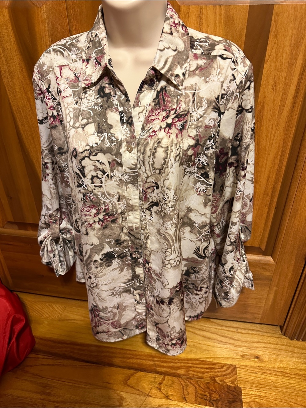 Chico's Taupe, Cream & Pink Floral Button-Down Shirt